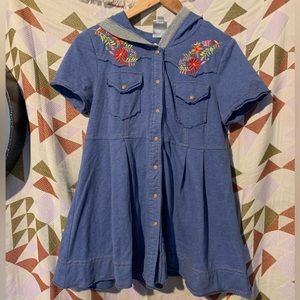 Ivy Jane Jacket Small Floral Embroidered Short Sleeve Hooded Boho Lagenlook